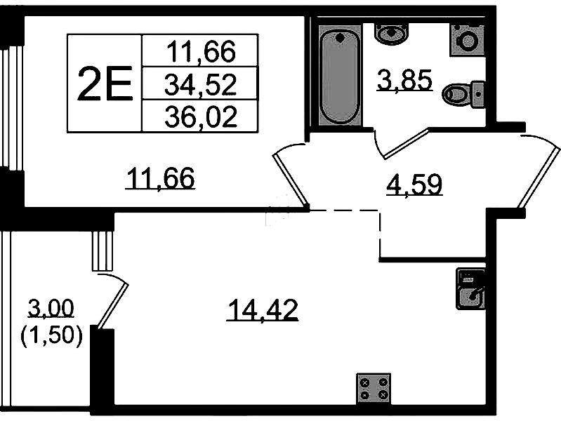 1-комнатная квартира 36.02 м², 10/15 эт., ЖК «GloraX Парголово»